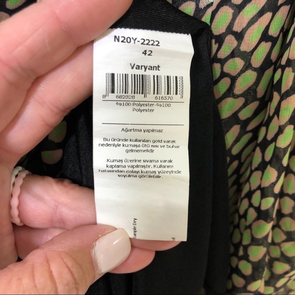 Nocturne Mini Wrap Dress Printed Size 42 Green Long Sleeve Elastic Waist - Picture 10 of 11